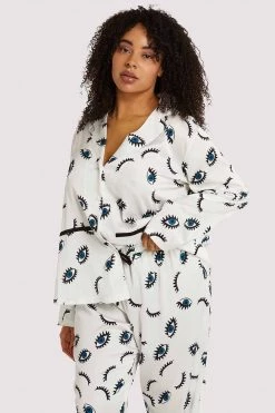 Wolf & Whistle Winking Eye Print Satin Pyjama Set