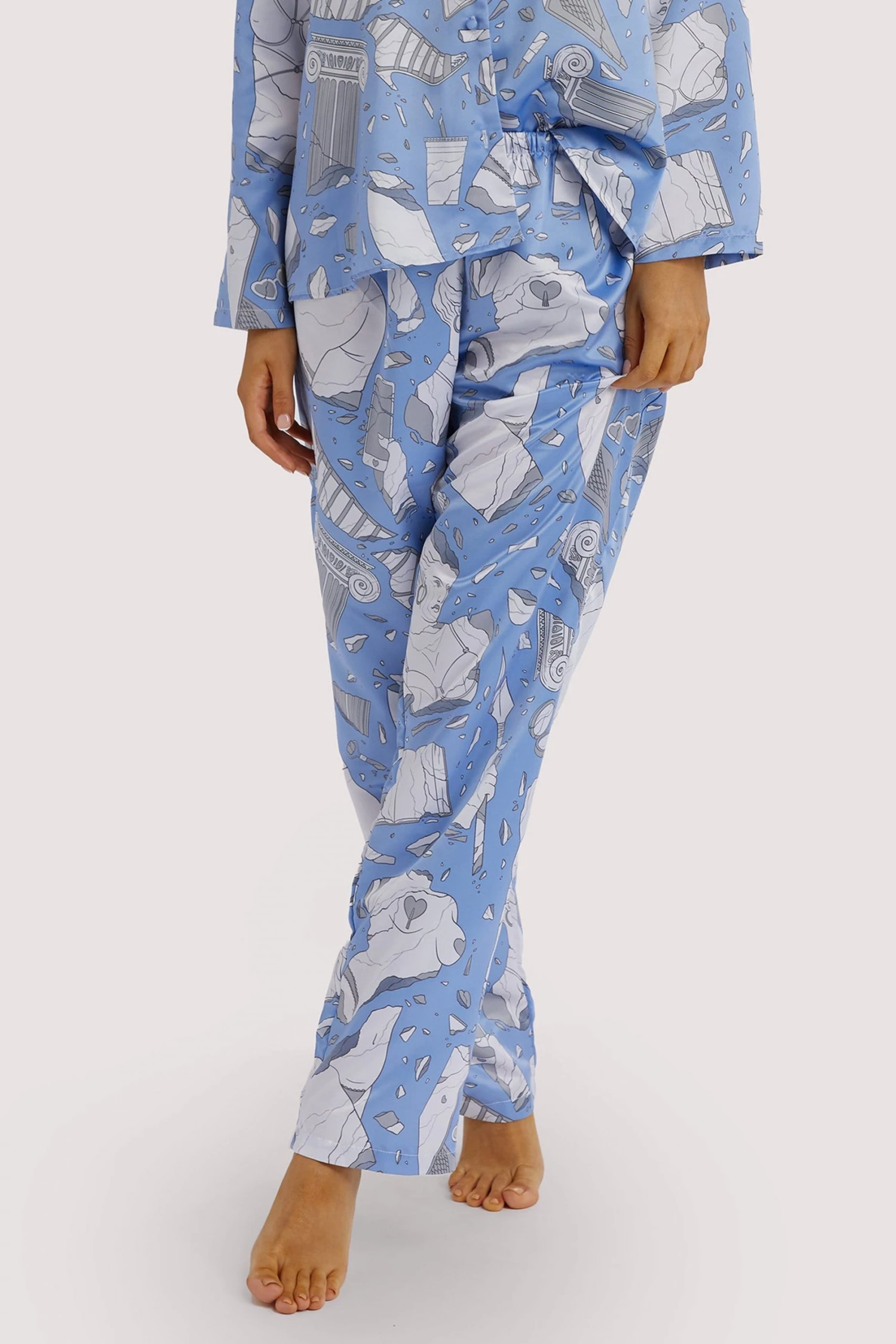 Playful Promises Nightwear Logan Spector Recycled Blue Statues Satin Trousers 2 Playful Promises Nightwear Logan Spector Recycled Blue Statues Satin Trousers