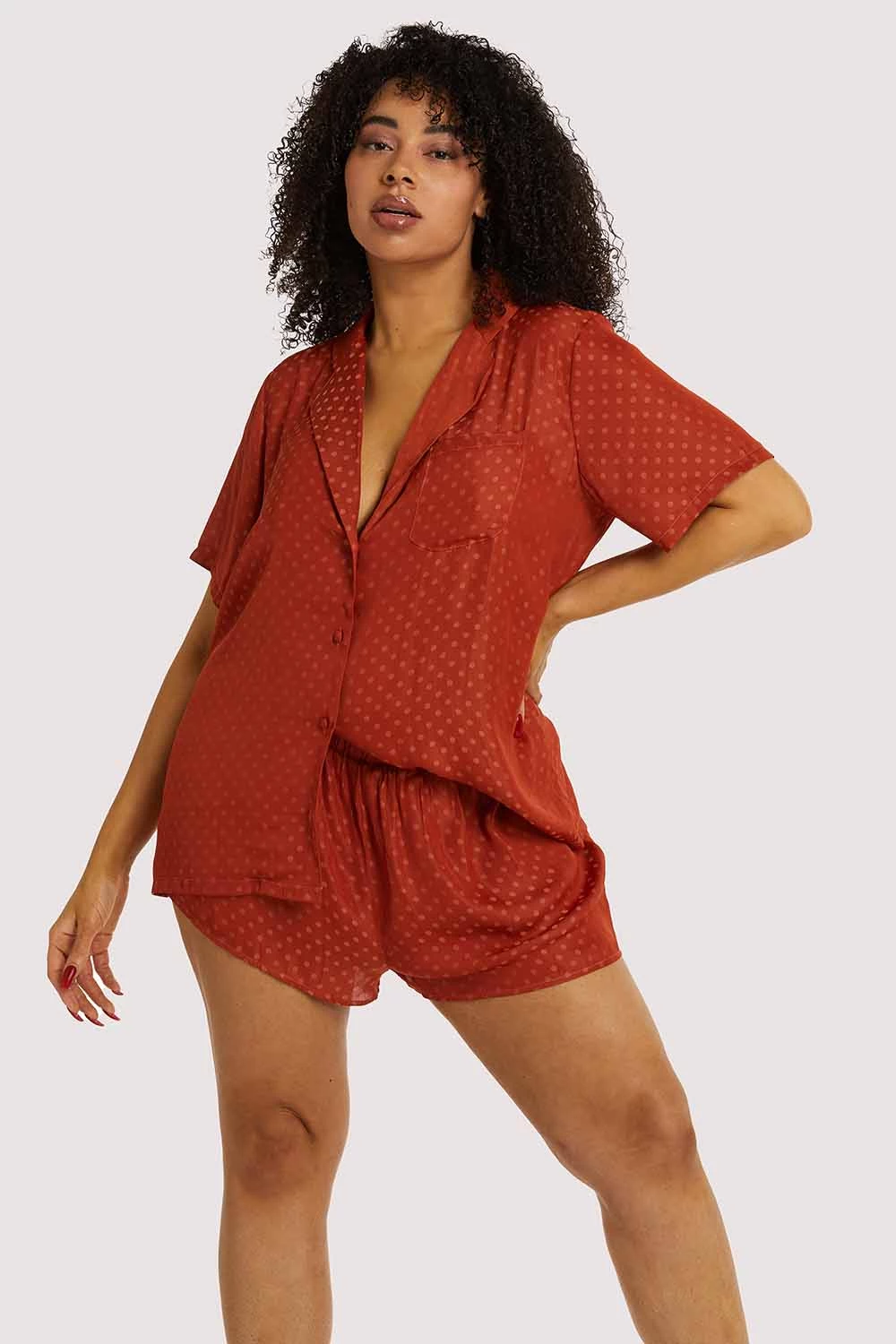 Wolf & Whistle Rust Spot Satin Pyjama Set Nightwear 2 Wolf & Whistle Rust Spot Satin Pyjama Set Nightwear