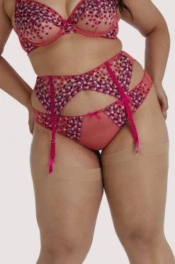 Playful Promises Cherry Embroidery Coral Suspender Belt 23 Playful Promises Cherry Embroidery Coral Suspender Belt