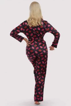 Bettie Page Lingerie Kiss Print Tie PJ Top And Bottom