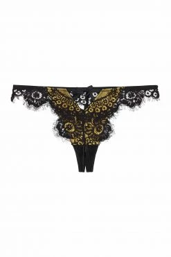 Playful Promises Jaquelina Mustard Contrast Crotchless Thong Outlet