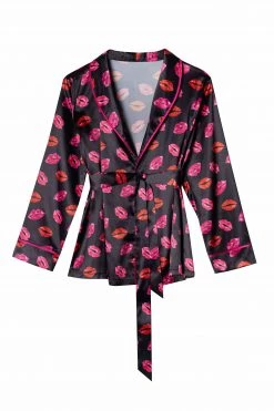 Bettie Page Lingerie Kiss Print Tie PJ Top And Bottom