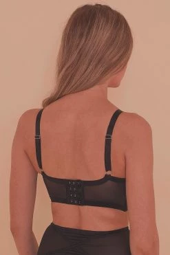 Playful Promises Aurora Black Mesh & Satin Crossover Longline Bra