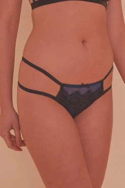 Playful Promises Tabitha Blue Embroidery Strappy Hipster Brief Knickers