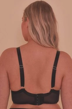 Playful Promises Aurora Black Mesh & Satin Crossover Longline Bra