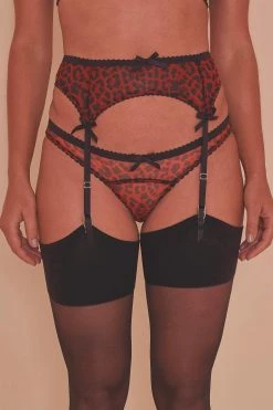 Playful Promises Suspenders Josie Leopard Mesh Picot Suspender Belt Core