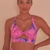 Wolf & Whistle Pink Marble Twist Front Sports Bra
