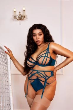 Playful Promises Ramona Teal Strap Detail Illusion Mesh Bra New In