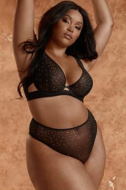Playful Promises Curve Exclusive Knickers Lydia Black Diamante Highwaist Thong
