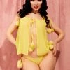 Bettie Page Lingerie Nightwear Dolores Pom Pom Chemise Chartreuse