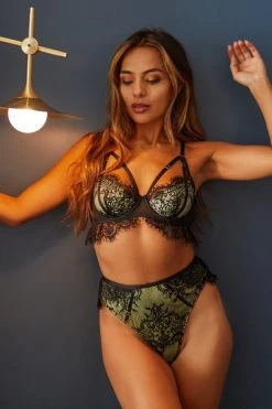 Wolf & Whistle New In Bras Nora Lime Net And Black Embroidery Bra