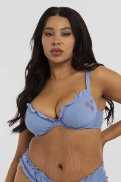 Squish Lili Blue Diamante Cherry Plunge Bra