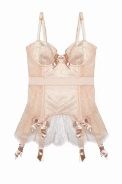 Bettie Page Lingerie Tempest Peach Lace Basque With Bows