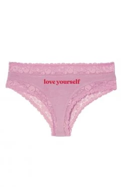 Squish Squish X Playful Promises Love Yourself Pink Embroidered Brief