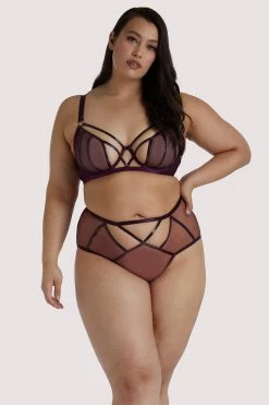 Hustler Kelly Wine PVC Panelled Curve Bra