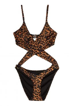 Hustler Leopard Wrap Cut Out Swimsuit Swimwear