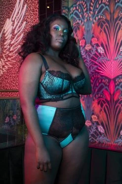 Playful Promises Knickers Henrietta Teal Lace Overlay High Waist Brief