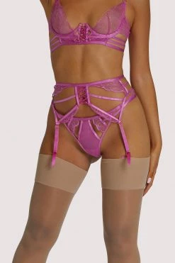 Wolf & Whistle Suspenders Azma Pink Lace Caged Suspender