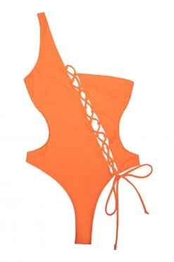 Wolf & Whistle Gianna Orange Lattice Swimsuit Swimwear