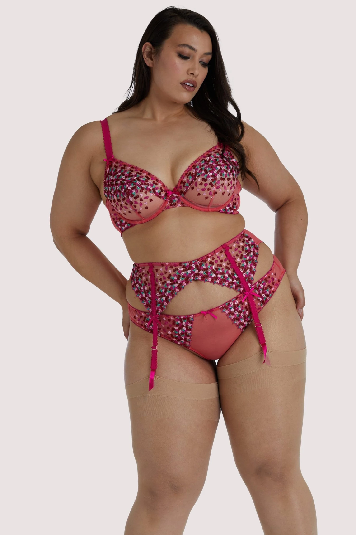 Playful Promises Cherry Embroidery Coral Suspender Belt 12 Playful Promises Cherry Embroidery Coral Suspender Belt