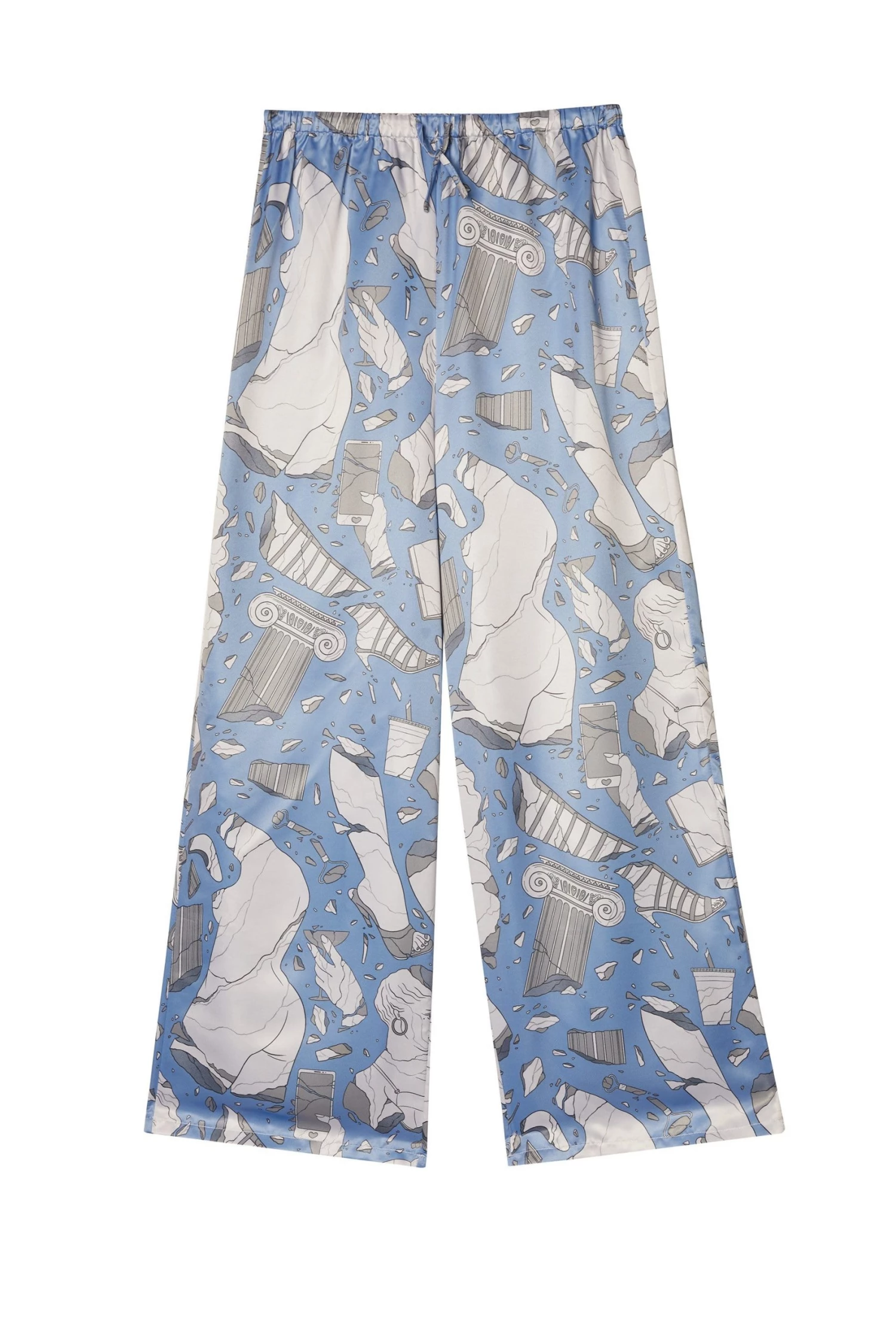 Playful Promises Nightwear Logan Spector Recycled Blue Statues Satin Trousers 10 Playful Promises Nightwear Logan Spector Recycled Blue Statues Satin Trousers
