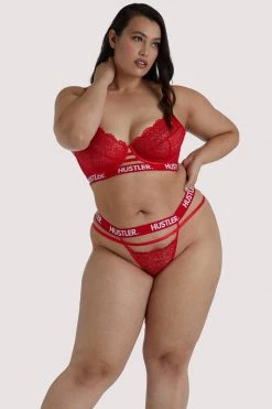 Hustler Branded Red Lace Curve Thong