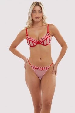 Squish Free Sexy Summer Brief Charli Pink Embroidered Thong