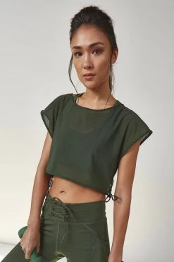 Wolf & Whistle Mesh Crop Top Khaki
