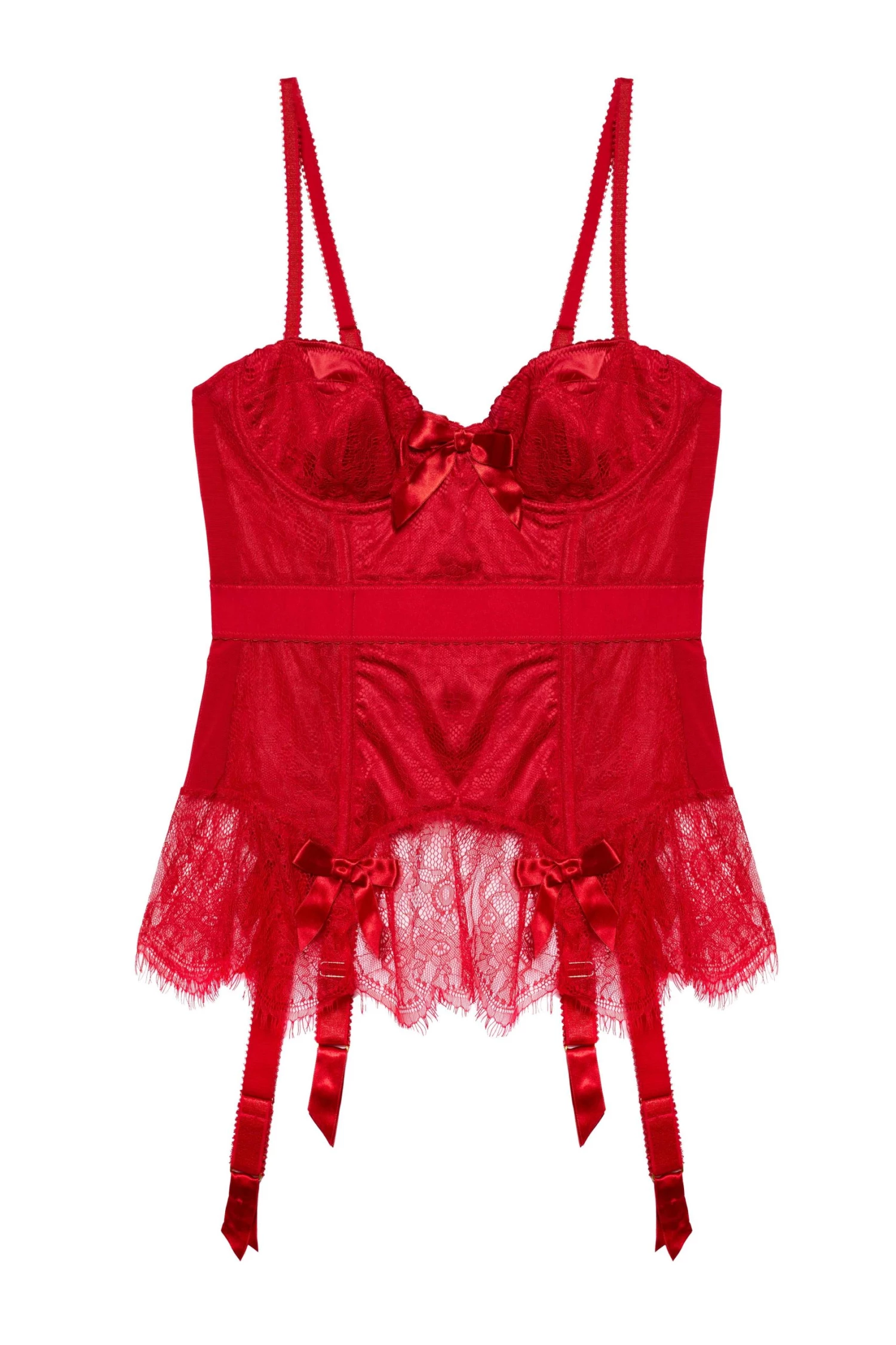 Bettie Page Lingerie Tempest Lace Basque With Bows Red 8 Bettie Page Lingerie Tempest Lace Basque With Bows Red
