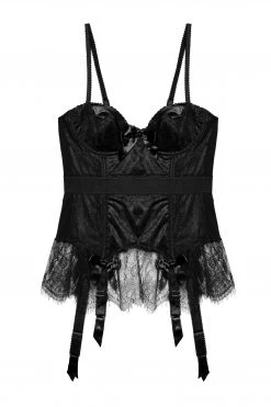 Bettie Page Lingerie Basques & Corsets Tempest Black Lace Basque With Bows