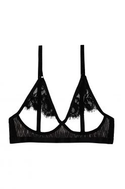 Hustler Blair Black Open Cup Triangle Bra With Geo Mesh Bras