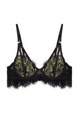 Wolf & Whistle New In Bras Nora Lime Net And Black Embroidery Bra