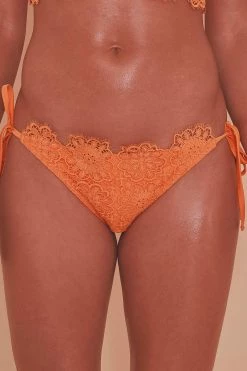 Wolf & Whistle Swimwear Orange Crochet Lace Tie Side Bikini Brief