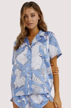 Playful Promises Logan Spector Recycled Blue Statue Satin Shirt