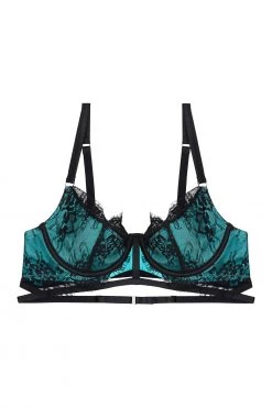 Playful Promises Henrietta Teal Lace Overlay Bra