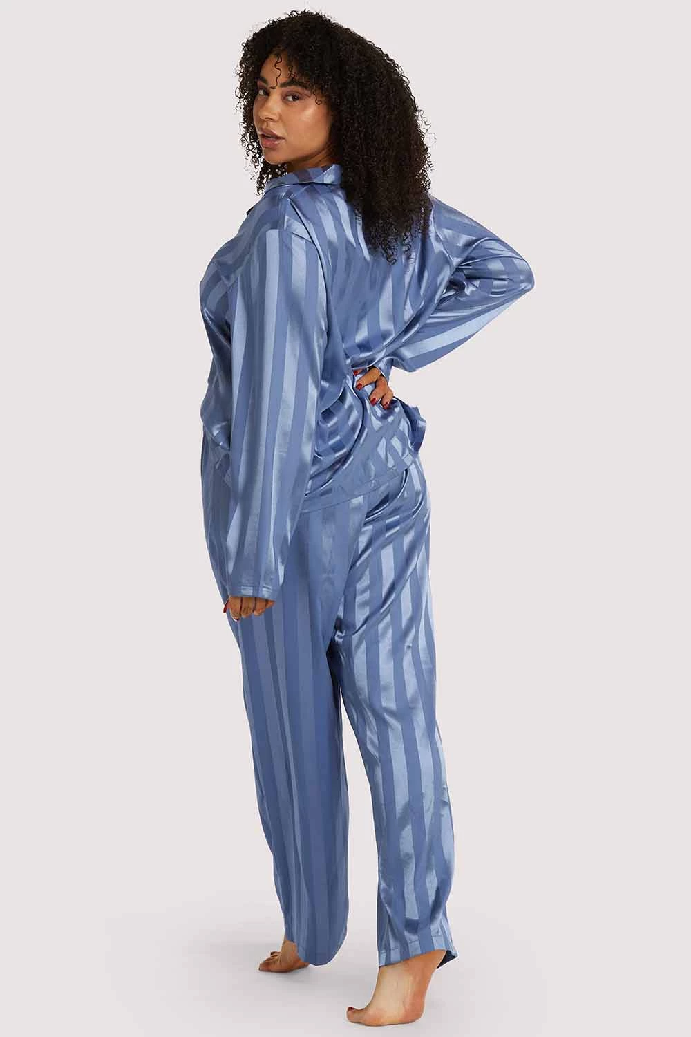 Wolf & Whistle Nightwear Blue Stripe Satin Pyjama Set 3 Wolf & Whistle Nightwear Blue Stripe Satin Pyjama Set