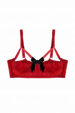 Bettie Page Lingerie Bras Elsie Lace Quarter Cup Bra Red 9 Bettie Page Lingerie Bras Elsie Lace Quarter Cup Bra Red