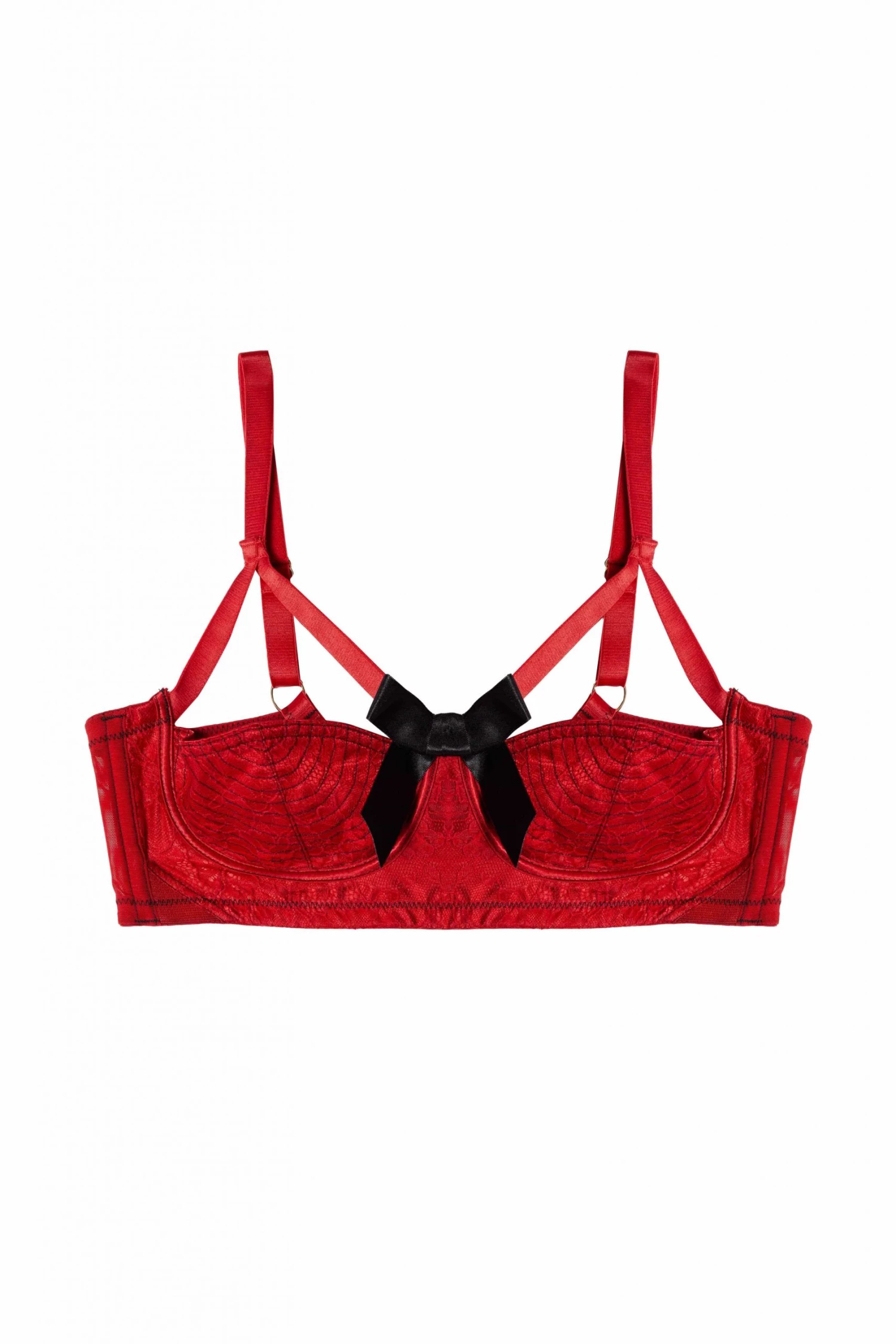 Bettie Page Lingerie Bras Elsie Lace Quarter Cup Bra Red 5 Bettie Page Lingerie Bras Elsie Lace Quarter Cup Bra Red