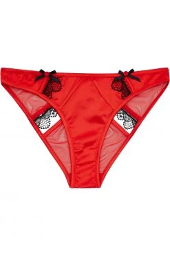 Playful Promises Arlene Red Satin Black Lace Brief Knickers