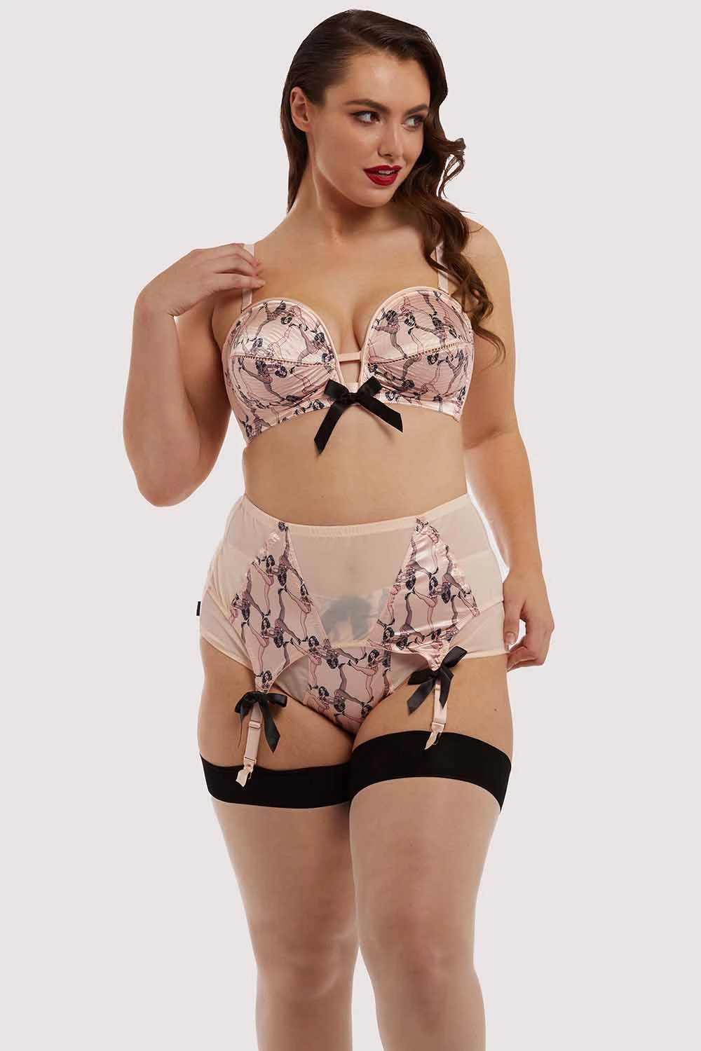 Bettie Page Lingerie Showgirl 4 Straps Stitch Pink Suspender Belt Suspenders 8 Bettie Page Lingerie Showgirl 4 Straps Stitch Pink Suspender Belt Suspenders