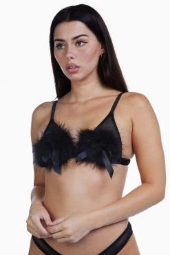 Bettie Page Lingerie Powder Puff Triangle Black Bras