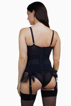 Bettie Page Lingerie Basques & Corsets Tempest Black Lace Basque With Bows
