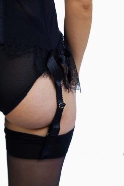 Bettie Page Lingerie Basques & Corsets Tempest Black Lace Basque With Bows