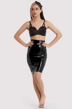 Bettie Page Lingerie Black Latex Hobble Skirt