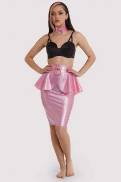 Bettie Page Lingerie Erotic Pink Latex Peplum Ring Skirt