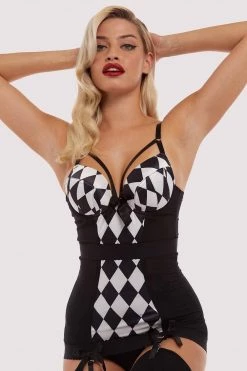Bettie Page Lingerie Cassandra Harlequin Basque