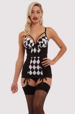 Bettie Page Lingerie Cassandra Harlequin Basque