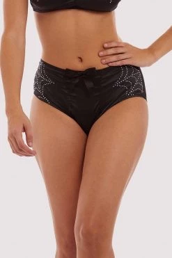 Bettie Page Lingerie Knickers Annabelle Diamante Spiderweb Black High Waist Brief