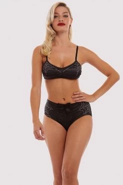 Bettie Page Lingerie Knickers Annabelle Diamante Spiderweb Black High Waist Brief
